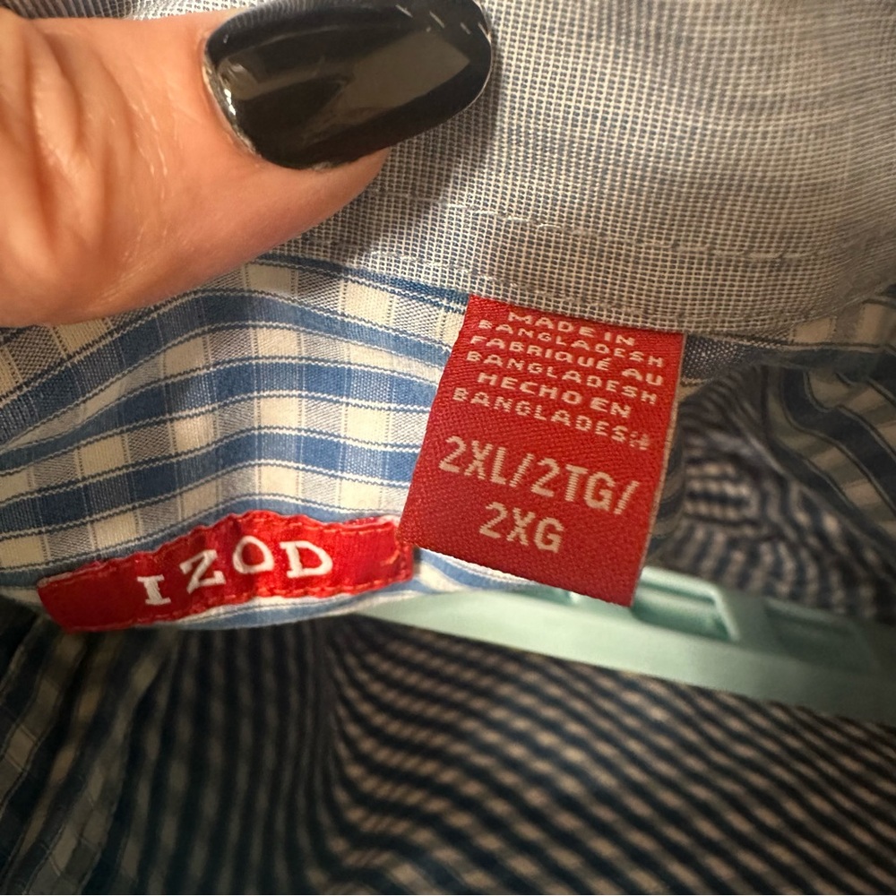 Izod Blue and White Checkered Men's Button Down, size 2XL - Picture 4 of 5